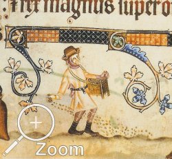 Bauer aus dem Luttrell Psalter (England, ca. 1340) mit Kniebndern