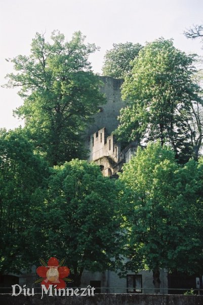 Seitenansicht des ehemaligen Kirchenbaus aus der frühen Gotik auf der Rückseite der Burg