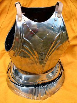 Ansicht des Harnischrckens mit geschlagenen Falten, Nieten mit Messingkpfen und Zierscheiben