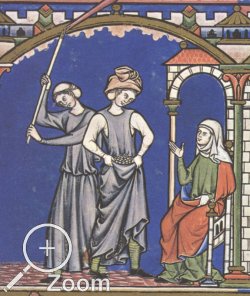 Darstellung von möglicherweise nadelgebundenen Socken, Macejowskibibel, 1250, Frankreich