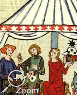 Detail der grossen Heidelberger Liederhandschrift (1305-40): Damen mit Stirnreifen aus Metall