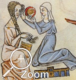 Dame mit Handspiegel ,Luttrell Psalter, Engalnd, ca. 1340